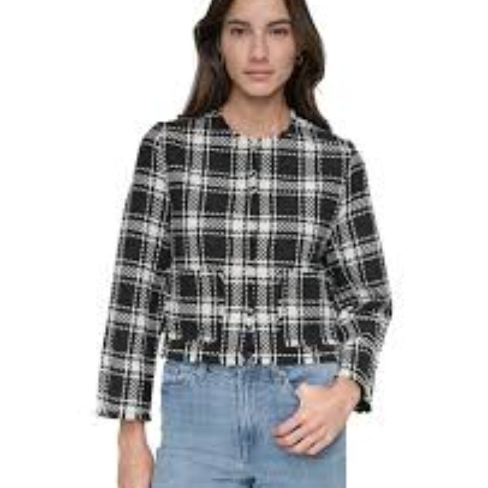 Women's Frayed Cropped Long-Sleeve Jacket Size XS